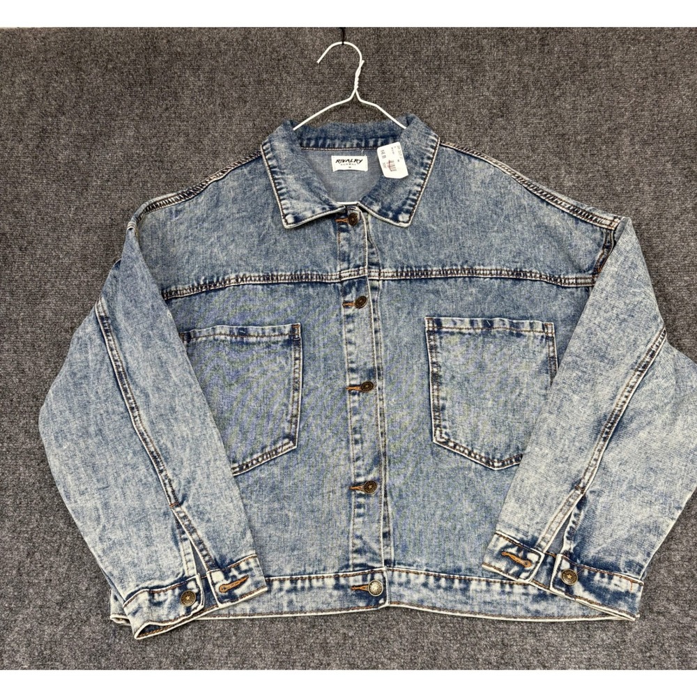 Rivalry Runway Denim Jacket Womens Medium Blue Acid Wash Oversized Button Front